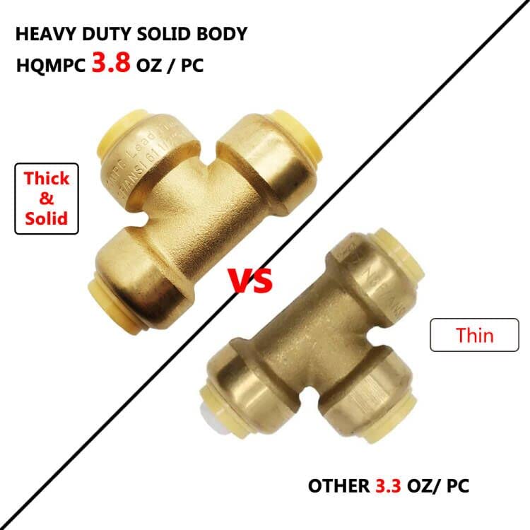 HQMPC Push Copper Fitting 1/2' Pex Fitting 12 Pcs Pex Tee Push Fit Plumbing Tee, Push-to-Connect Plumbing Fittings, Brass Pipe Connector T Fittings for Copper, PEX, CPVC, No Pb (12, 1/2 Inch) - Image 2